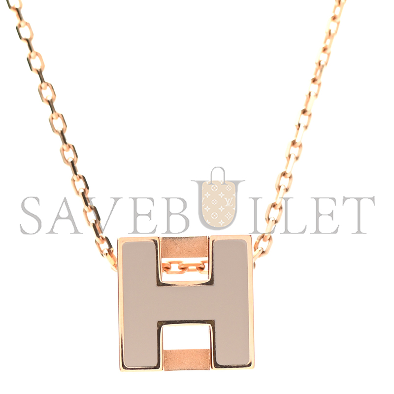 HERMÈS ROSE GOLD LACQUERED CAGE D'H NECKLACE MARRON GLACE 
